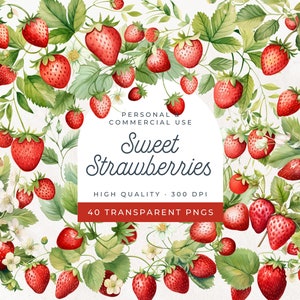 Strawberries Clipart, Berry Sweet Baby Shower, Strawberry Wreath, Bridal Shower, Berry First Birthday PNG, Valentines Hearts, Bakery, Fruits image 1