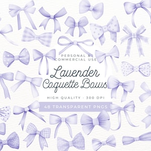 Fiocchi Coquette color lavanda ad acquerello, Clipart nastri viola chiaro, Papillon carino, Pois a quadretti, Compleanno lilla pastello, Viola tenue, PNG