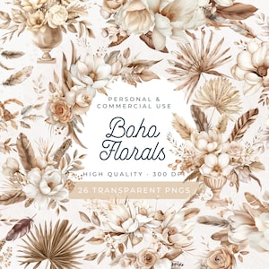 Boho Arch Clipart, Watercolor Boho Flowers Clipart, Boho Floral Clipart, Pampas Clipart, Boho Roses PNG, Boho Wedding Invitation, Border