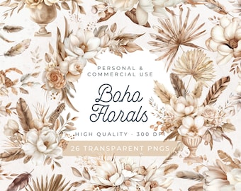 Boho Arch Clipart, Watercolor Boho Flowers Clipart, Boho Floral Clipart, Pampas Clipart, Boho Roses PNG, Boho Wedding Invitation, Border