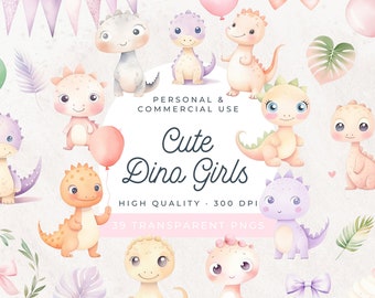 Pink and Purple Dinos PNG, Cute Pastel Watercolor Girly Dinosaur Themed Clipart, 2nd Two Rex Birthday Clip Art, Girl Dino Saurus Party Pack