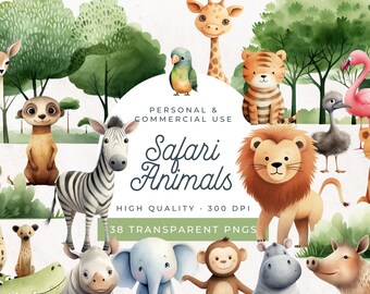 Safari Animals Clipart, Safari Animal Diaper Cake Topper, Animals Cupcake Topper, Baby Shower Wild One, Lion, Zebra, Monkey. Birthday, Cub