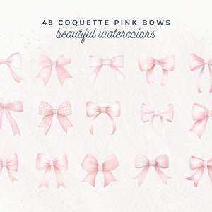 Pink Ribbon Bow Clipart, Girl Coquette, Watercolor Pink Bow, PNG Clipart, Aesthetic Tee Clip Art, Coquette Bow Designs, Invitation, Nursery image 3
