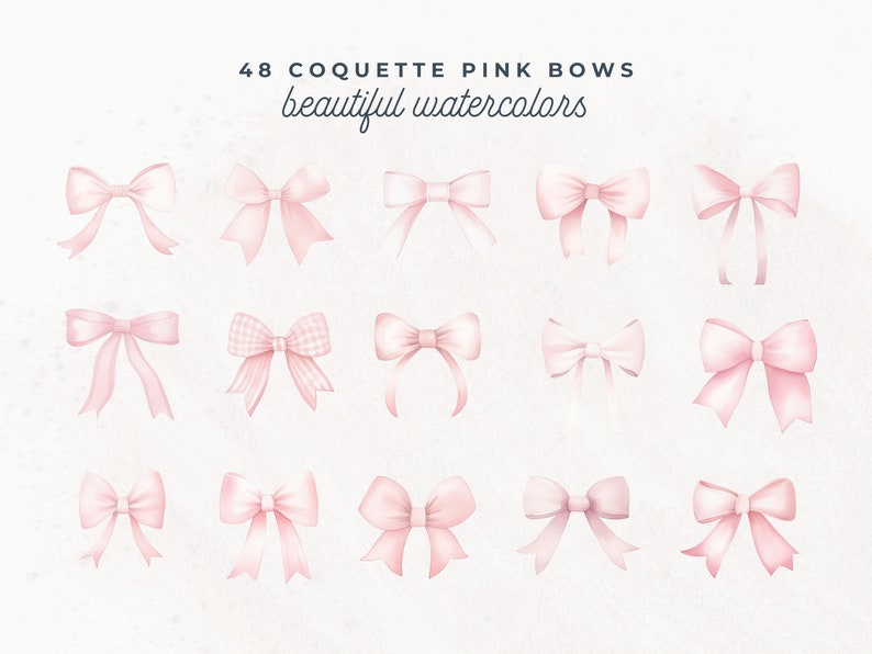 Pink Ribbon Bow Clipart, Girl Coquette, Watercolor Pink Bow, PNG Clipart, Aesthetic Tee Clip Art, Coquette Bow Designs, Invitation, Nursery image 3