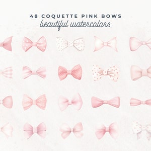 Pink Ribbon Bow Clipart, Girl Coquette, Watercolor Pink Bow, PNG Clipart, Aesthetic Tee Clip Art, Coquette Bow Designs, Invitation, Nursery image 4
