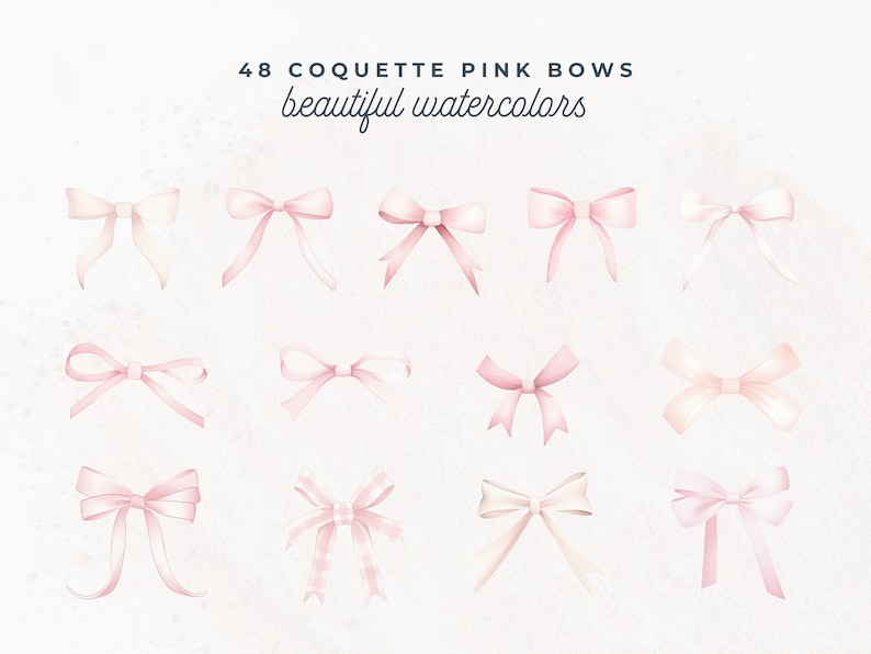 Pink Ribbon Bow Clipart, Girl Coquette, Watercolor Pink Bow, PNG Clipart, Aesthetic Tee Clip Art, Coquette Bow Designs, Invitation, Nursery image 2