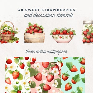 Strawberries Clipart, Berry Sweet Baby Shower, Strawberry Wreath, Bridal Shower, Berry First Birthday PNG, Valentines Hearts, Bakery, Fruits image 5