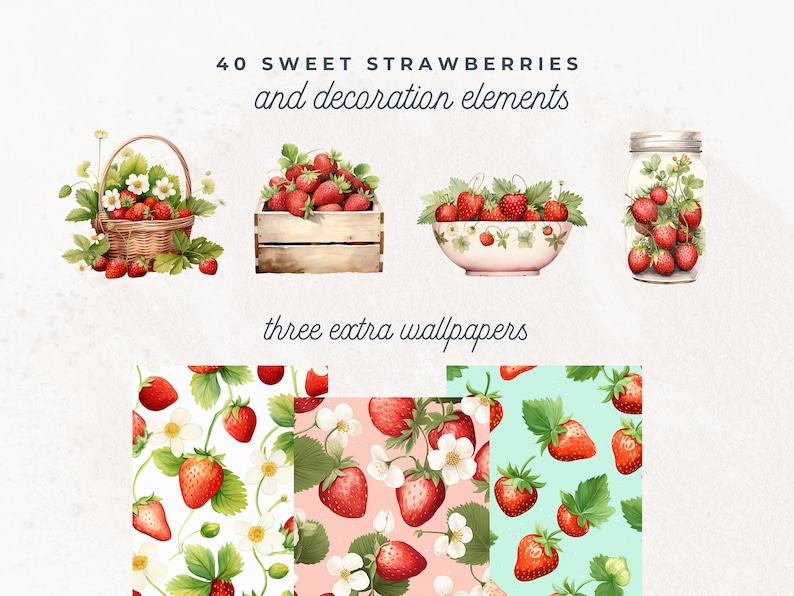 Strawberries Clipart, Berry Sweet Baby Shower, Strawberry Wreath, Bridal Shower, Berry First Birthday PNG, Valentines Hearts, Bakery, Fruits image 5