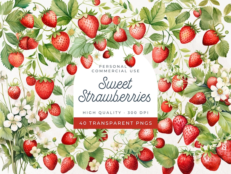 Strawberries Clipart, Berry Sweet Baby Shower, Strawberry Wreath, Bridal Shower, Berry First Birthday PNG, Valentines Hearts, Bakery, Fruits image 1