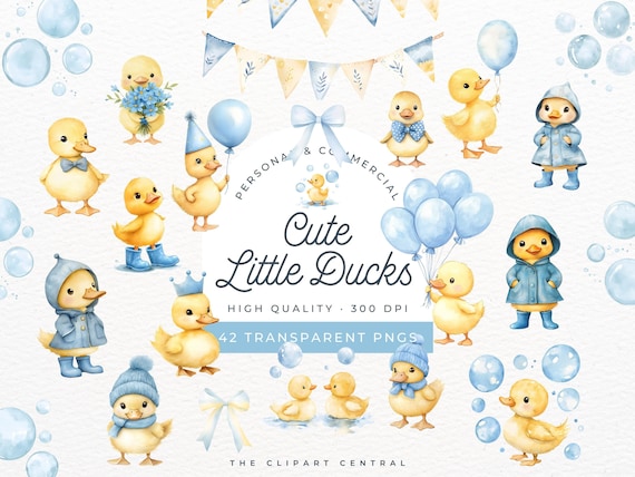 Yellow Duck Clipart, Blue One Lucky Duck Birthday PNG, Rubber Duck Clipart, Duck With Balloon, Cute Ducks Clipart, Baby Shower Duck Invite