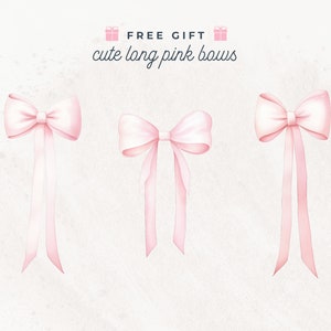 Pink Ribbon Bow Clipart, Girl Coquette, Watercolor Pink Bow, PNG Clipart, Aesthetic Tee Clip Art, Coquette Bow Designs, Invitation, Nursery image 5