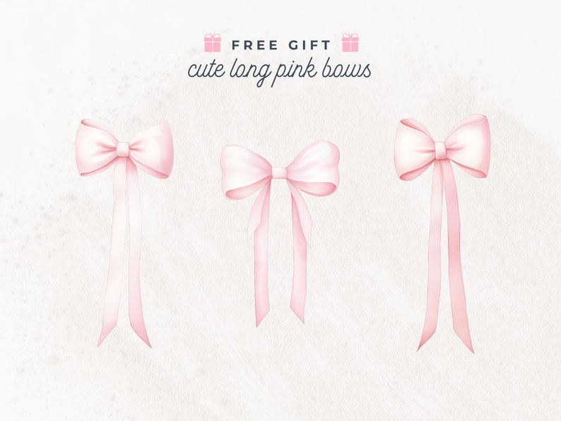 Pink Ribbon Bow Clipart, Girl Coquette, Watercolor Pink Bow, PNG Clipart, Aesthetic Tee Clip Art, Coquette Bow Designs, Invitation, Nursery image 5