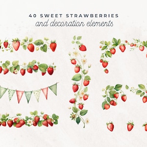 Strawberries Clipart, Berry Sweet Baby Shower, Strawberry Wreath, Bridal Shower, Berry First Birthday PNG, Valentines Hearts, Bakery, Fruits image 3