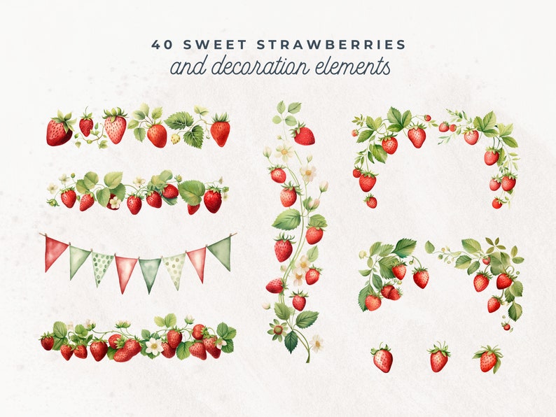 Strawberries Clipart, Berry Sweet Baby Shower, Strawberry Wreath, Bridal Shower, Berry First Birthday PNG, Valentines Hearts, Bakery, Fruits image 3