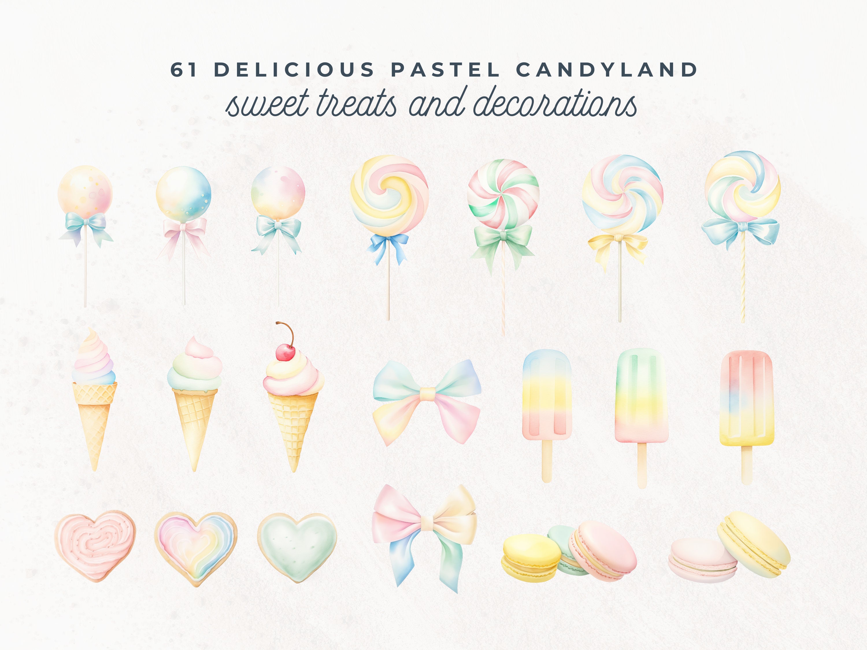 Pastel Candyland Clipart Set, Watercolor Sweets Clipart, Cake Pop ...