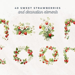 Strawberries Clipart, Berry Sweet Baby Shower, Strawberry Wreath, Bridal Shower, Berry First Birthday PNG, Valentines Hearts, Bakery, Fruits image 2