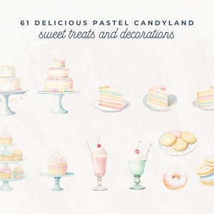 Pastel Candyland Clipart Set, Watercolor Sweets Clipart, Cake Pop ...