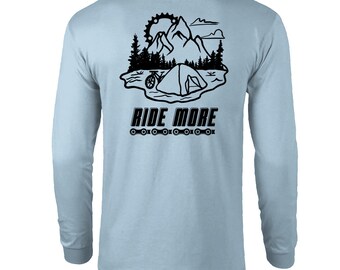 Ride More Wilderness Ultra Cotton® Long Sleeve T-Shirt (black logo) Mens Gift Cycling Tee, Mountain Bike, MTB t-shirt, MTB Gift