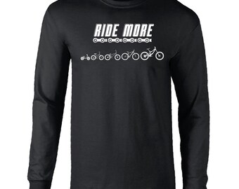 Ride More Evolution Ultra Cotton® Long Sleeve T-Shirt Mens Gift Cycling Tee, Mountain Bike, MTB t-shirt, MTB Gift