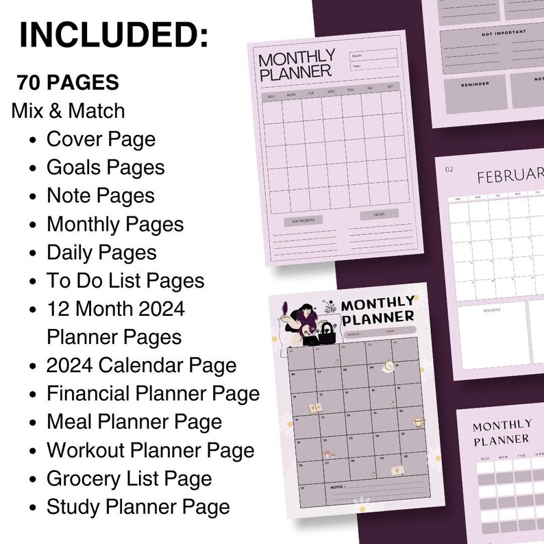 2024 Template Planner Canva, Student Planner, Canva Planner, Purple