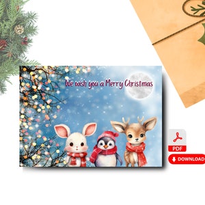 Carte de vœux de Noël numérique imprimable faite à la main, carte pliable