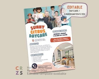 Daycare Flyer, Editable Childcare Flyers, Kindergarten Enrollment Leaflet, Enrollment Flyers for Preschool, Daycare Registration Form