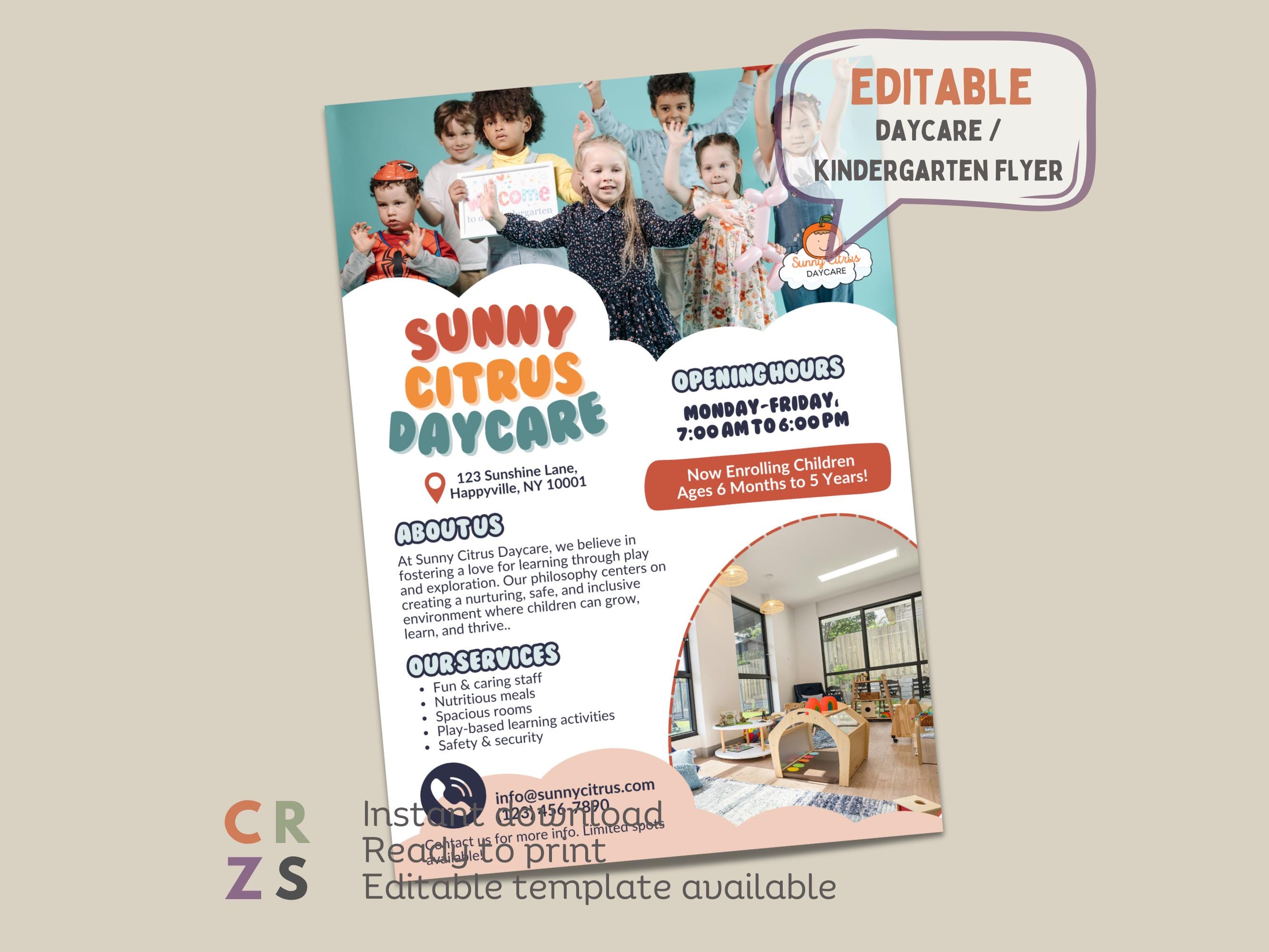 Register Form Flyer Daycare Flyer, Editable Childcare Flyers, Kindergarten Enrollment ...