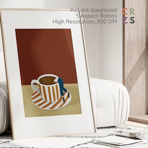 Póster de amante del café, impresión artística "Ahogarse en café", póster de cocina con café, arte mural con café, arte mural ecléctico, póster de cafetería, arte con café