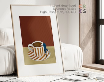 Pôster de amante de café, impressão artística de afogamento em café, pôster de cozinha de café, arte de parede de café, arte de parede eclética, pôster de cafeteria, arte de café