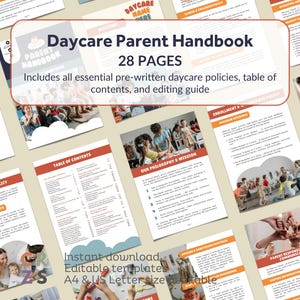 Daycare Parent Handbook, Editable Childcare Policy and Procedure, Daycare Forms, Daycare Contract, Home Daycare Editable Policies Handbook