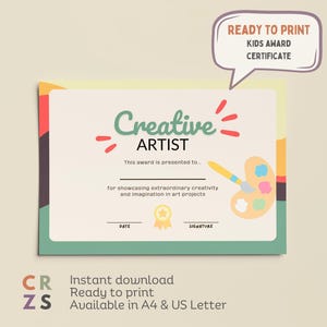 Creativity Award Certificate for Kids Classroom Award Certificate Student Award for Year End Award Printable Kids Diploma Character Award