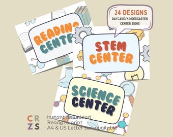 Daycare Center Signs, Childcare Printable Signs, Preschool Classroom Learning Zone, Activity Area Sign for Kindergarten, Center Signs