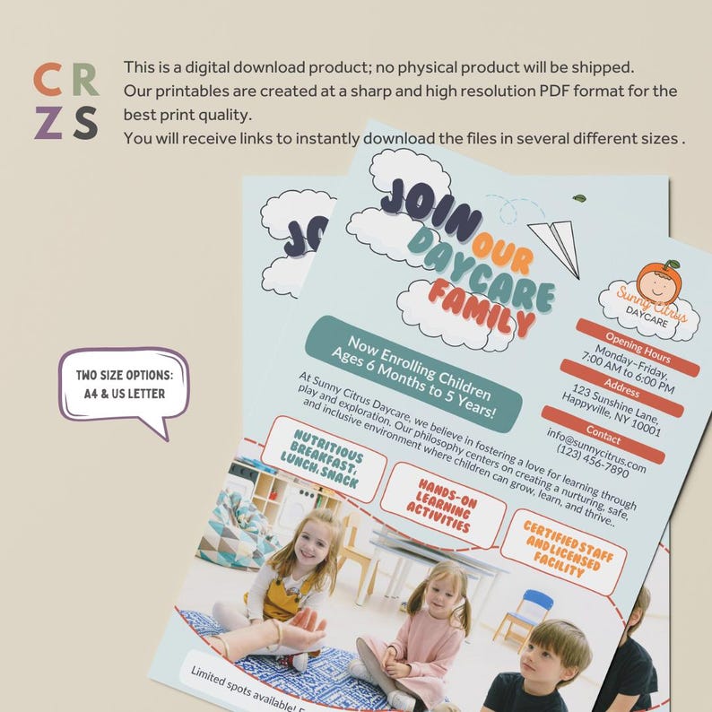 Register Form Flyer Daycare Flyer, Editable Childcare Flyers, Kindergarten Enrollment ...