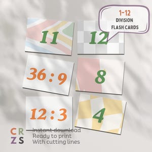 1-12 Abteilungen Bildkarten, 1-12 Abteilungen Bildkarten, Mathe Druckbare Karten, 1-12 Abteilungen Bildkarten, Mathematik der 3.Klasse, Lern-Lernkarten, dividiert durch 12 Mathe-Fakten