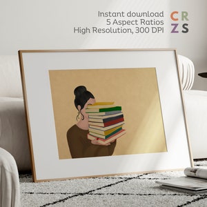 Book Lover Poster, Woman Holding Books Art Print, Books Wall Art, Girl Reading Art Print, Eclectic Wall Art, Colorful Minimalistic Wall Art