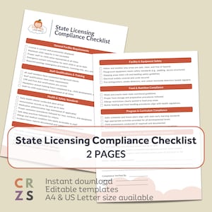 Lista di controllo per la conformità alle licenze statali per l'asilo nido, Lista di controllo per la conformità per l'assistenza all'infanzia, Modulo per la licenza statale, Asilo nido a domicilio, Moduli per l'asilo nido