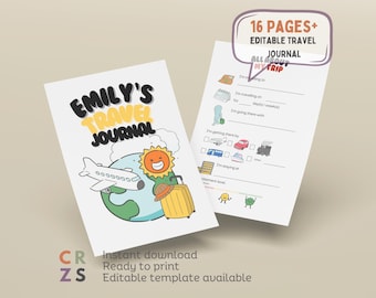 Editable Kids Travel Journal, Personalized Travel Journal, Travel Diary for Kids, Printable Kids Travel Book, Colorful Vacation Journal