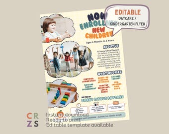 Daycare Flyer, Editable Childcare Flyers, Kindergarten Enrollment Leaflet, Enrollment Flyers for Preschool, Daycare Registration Form