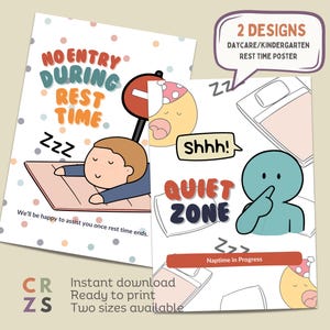 Rest Time Posters for Daycare - No Entry & Quiet Zone Signs, Naptime Printable Signs, Preschool, Childcare Quiet Time Decor, Classroom Decor