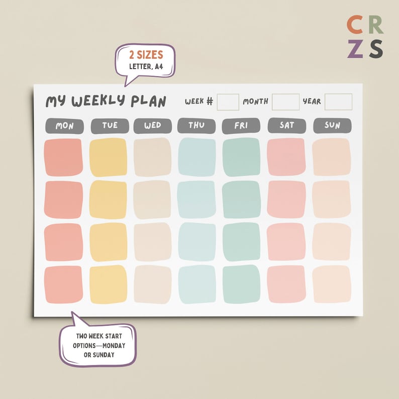 Kids Weekly Calendar Weekly Planner for Kids Kids Visual - Etsy