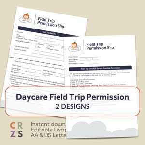 Field Trip Permission Form for Daycare, Kindergarten Field Trip Consent Form, Childcare Center Printable Transportation Permission Slip
