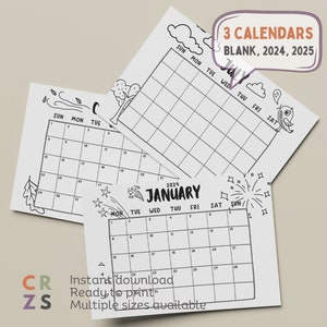 Kinder Monatskalender, Kinder 2024 2025 Kalender, Monatsplaner für Kinder, Kinder druckbarer Kalender, Undatierter Kalender