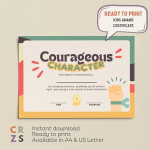 Character Award Certificate for Kids Classroom Award Certificate Student Awards for Year End Award Printable Kids Certificate