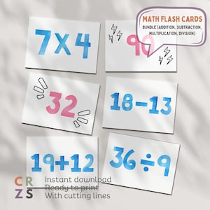 Wiskunde Flash Cards voor 3e leerjaar Wiskundige vergelijking Flash Card voor wiskundeleerling Wiskundige afdrukbare Wiskunde Flashcard-bundel Wiskundig probleem Wiskundequiz