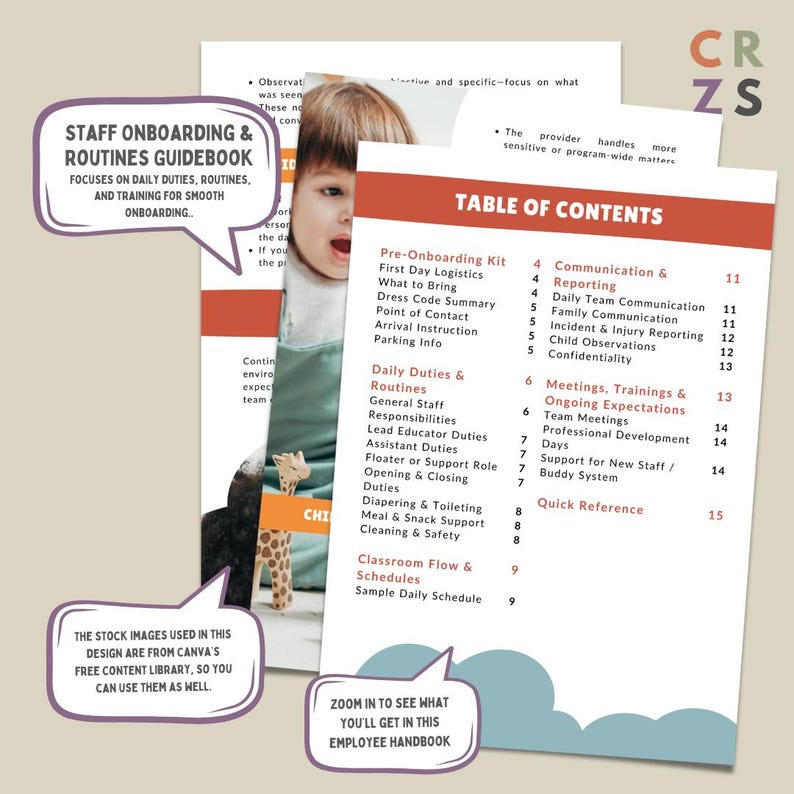 Table In Guidebook Daycare Employee Handbook, Editable Childcare Staff Policy and ...
