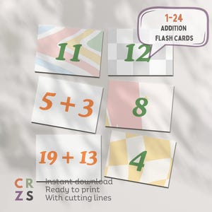 1-24 extra flashkaarten, afdrukbare wiskundekaarten, rekenkundige bewerking, wiskunde 2e leerjaar, educatieve flitskaart, wiskundewerkblad wiskunde 3e leerjaar