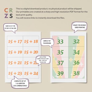 1-24 Addition Flash Cards, Math Printable Cards, Arithmetic Operation ...
