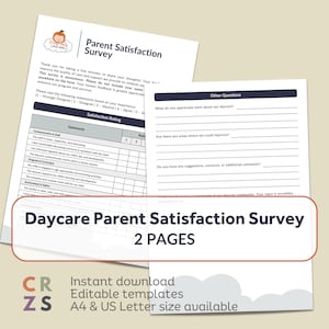 Sondaggio modificabile per genitori di asili nido, sondaggio sulla soddisfazione dei genitori per l'assistenza all'infanzia, modulo di sondaggio per genitori, moduli per asili nido, modello di feedback per genitori
