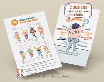 Daycare Sickness Poster, Keep Your Kids Home, Illness Symptoms Poster, Home Daycare Sick Policy Printable, Health and Safety Classroom Decor