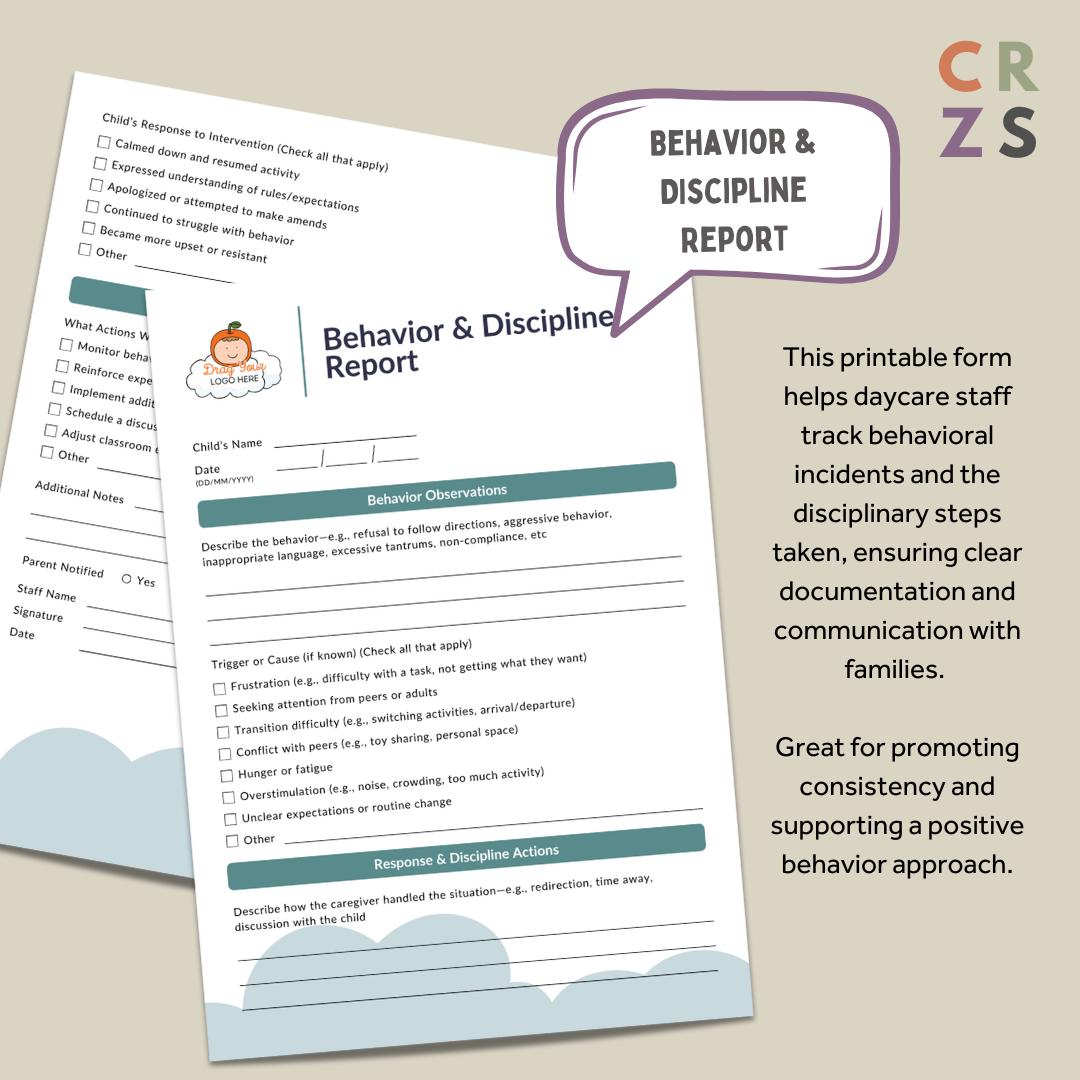 Daycare Behavior Management Report, Behavior Support Plan for Childcare ...